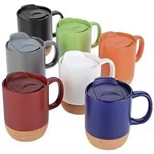 Minimalistischer Design 400 ml großer Keramikbecher mit Korkboden für Tee und Kaffee