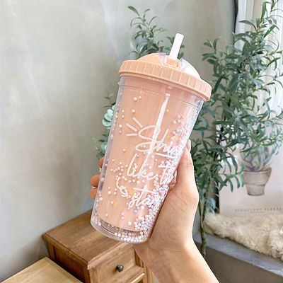 Kreative Eiscreme Doppelwand 550ml Plastikbecher mit Stroh Farbe für Unisex