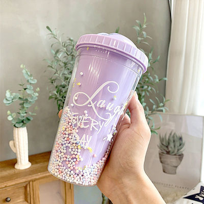 Kreative Eiscreme Doppelwand 550ml Plastikbecher mit Stroh Farbe für Unisex