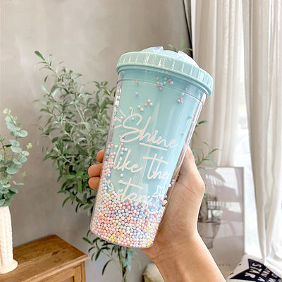 Kreative Eiscreme Doppelwand 550ml Plastikbecher mit Stroh Farbe für Unisex