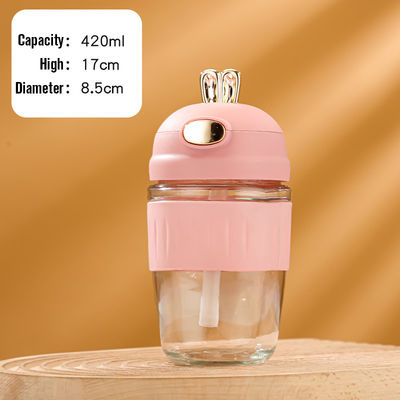 Zeichentrickfilmgestaltung 420ml Glas Milch Cola Kaffeetasse für Mädchen Studenten Süßes Kaninchen Keiner Wärmedämmung