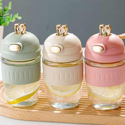 Custom Logo akzeptabel 420ml Glas Kaninchen Ohren Silikon Set für feines Geschenk