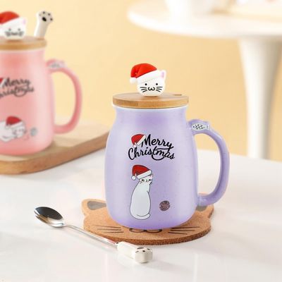 Customized Logo akzeptabel 380ml Keramik Kaffeetasse mit niedlichem Kätzchen Design und Löffel