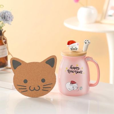 Customized Logo akzeptabel 380ml Keramik Kaffeetasse mit niedlichem Kätzchen Design und Löffel