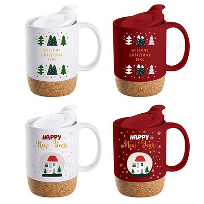 Nachhaltige 8,8*11,3cm Kreativ-Kork-Ceramik-Tasse mit mattem Plastikdeckel
