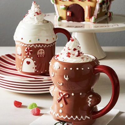 10 Unzen süße Zeichentrick-Tassen für Kinder dunkelbraune Keramik Weihnachten Lebkuchen Mann Tasse