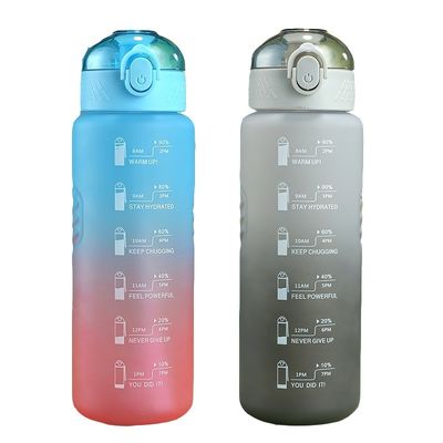 1000 ml tragbare, undichte BPA-freie Wasserflasche mit Zeitmarker und Stroh für Sport