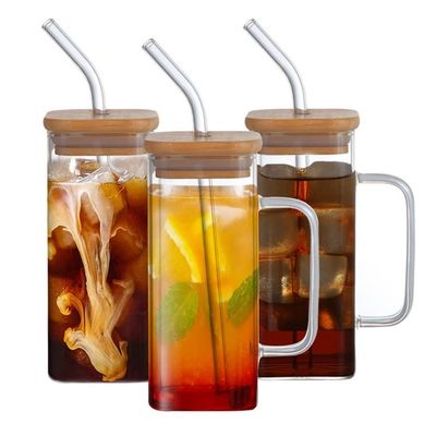 Nachhaltige 350 ml klare Glaswaren Getränke Kaffee-Tee-Tasse mit Deckel und Strohgriffe