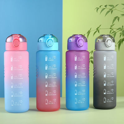 1000 ml tragbare, undichte BPA-freie Wasserflasche mit Zeitmarker und Stroh für Sport