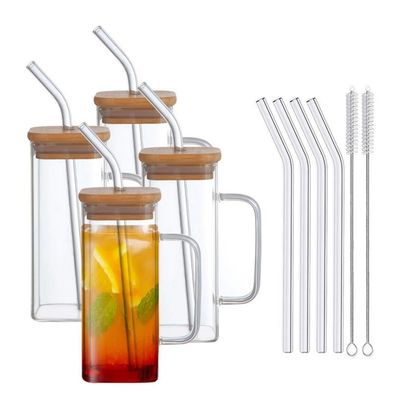 Nachhaltige 350 ml klare Glaswaren Getränke Kaffee-Tee-Tasse mit Deckel und Strohgriffe