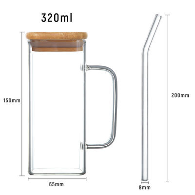 Nachhaltige 350 ml klare Glaswaren Getränke Kaffee-Tee-Tasse mit Deckel und Strohgriffe