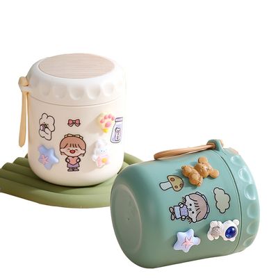 Isolierter Frühstücksbecher Lebensmittelkrug 400ml Cute Design Style Thermos Lunchbox mit Löffel