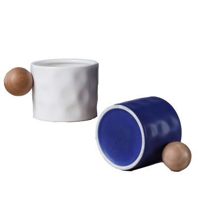 Custom Logo Kreativer blauer Keramikbecher mit Holzgriff