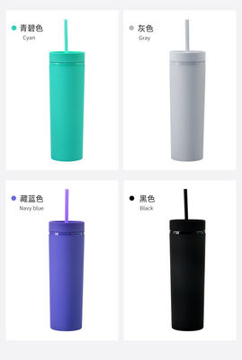 16oz Double Wall Drinking Cup mit Deckel und Stroh Frosted Straight Drinking Skinny Flasche