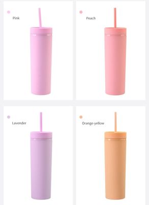 16oz Double Wall Drinking Cup mit Deckel und Stroh Frosted Straight Drinking Skinny Flasche