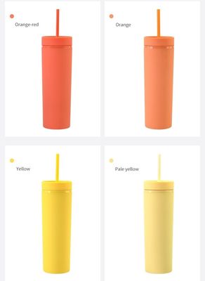 16oz Double Wall Drinking Cup mit Deckel und Stroh Frosted Straight Drinking Skinny Flasche