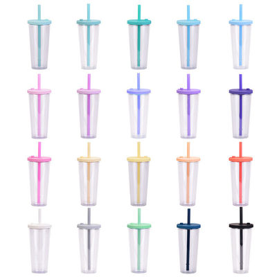 Verkauf Wiederverwendbarer Plastikbecher mit Stroh Custom Logo Mehrfarbiger 24oz Doppelwand Tumbler