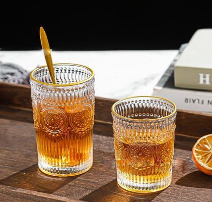 Kristallklare Sonnenblumen Whiskey Kaffee Wasser Glas Tasse Tumbler mit Gold Rand und Logo