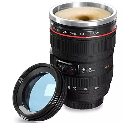 Kreative Doppelwand Edelstahl 400ml Kameraobjektiv Form Kaffeetasse Reisebottel