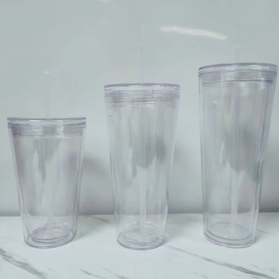 16oz / 24oz benutzerdefiniertes Muster klare Plastik-Wasserflasche mit Deckel und Stroh Outdoor-Stil