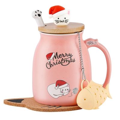 Materialien aus Keramik 380 ml niedliche Keramik Kaffeetasse mit 3D-Katzen-Design und Bambusdeckel