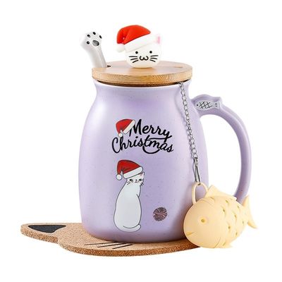 Materialien aus Keramik 380 ml niedliche Keramik Kaffeetasse mit 3D-Katzen-Design und Bambusdeckel