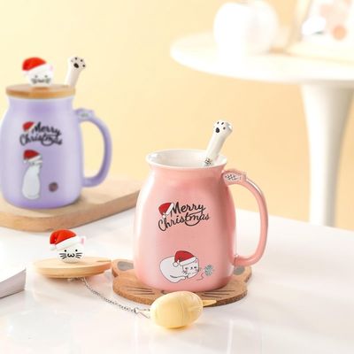 Materialien aus Keramik 380 ml niedliche Keramik Kaffeetasse mit 3D-Katzen-Design und Bambusdeckel
