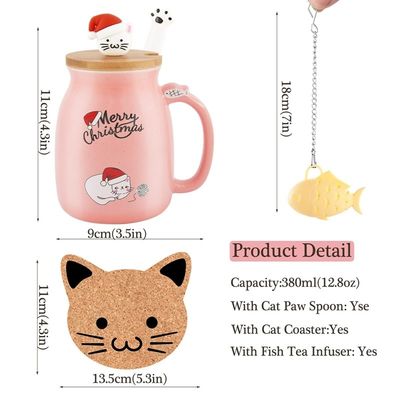 Materialien aus Keramik 380 ml niedliche Keramik Kaffeetasse mit 3D-Katzen-Design und Bambusdeckel