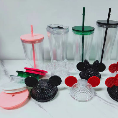 16oz/24oz Studenten-Sportbecher mit Deckel und Stroh doppelwandige Plastik-Wasserflasche