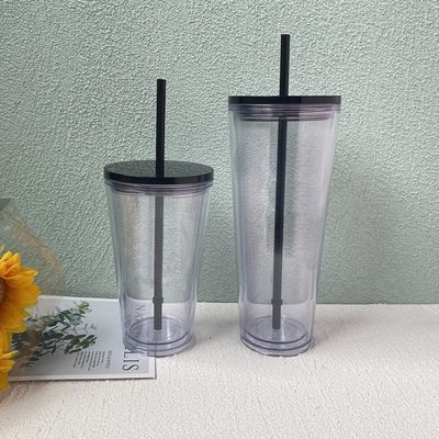 16oz/24oz Studenten-Sportbecher mit Deckel und Stroh doppelwandige Plastik-Wasserflasche