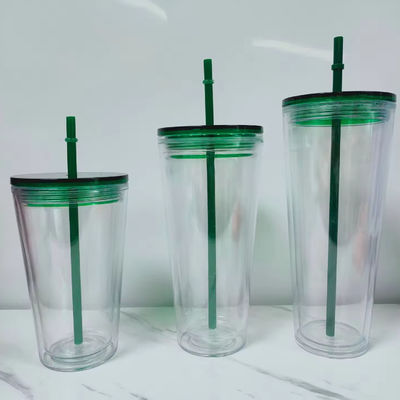 16oz/24oz Studenten-Sportbecher mit Deckel und Stroh doppelwandige Plastik-Wasserflasche