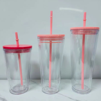16oz/24oz Studenten-Sportbecher mit Deckel und Stroh doppelwandige Plastik-Wasserflasche