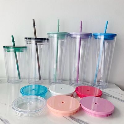 16oz/24oz Studenten-Sportbecher mit Deckel und Stroh doppelwandige Plastik-Wasserflasche