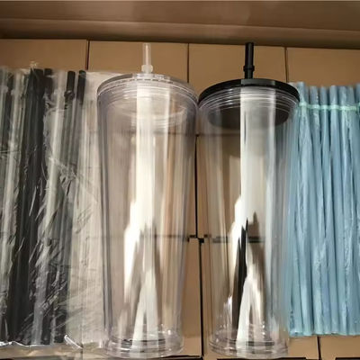 16oz/24oz Studenten-Sportbecher mit Deckel und Stroh doppelwandige Plastik-Wasserflasche