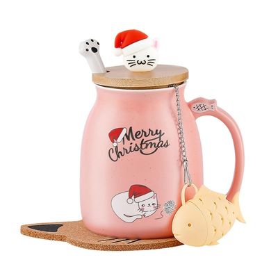 380 ml süße lila Keramik Kaffeetasse Porzellan Weihnachtsbecher Tee Milchbecher mit schönen Kitty Deckel