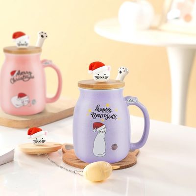 380 ml süße lila Keramik Kaffeetasse Porzellan Weihnachtsbecher Tee Milchbecher mit schönen Kitty Deckel