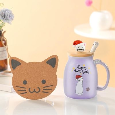 380 ml süße lila Keramik Kaffeetasse Porzellan Weihnachtsbecher Tee Milchbecher mit schönen Kitty Deckel