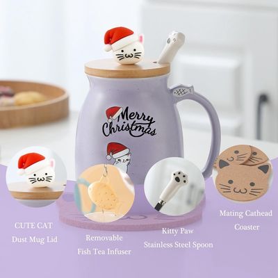 380 ml süße lila Keramik Kaffeetasse Porzellan Weihnachtsbecher Tee Milchbecher mit schönen Kitty Deckel