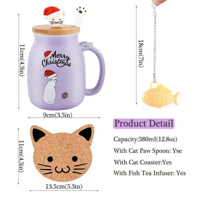 380 ml süße lila Keramik Kaffeetasse Porzellan Weihnachtsbecher Tee Milchbecher mit schönen Kitty Deckel