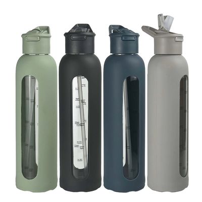 Motivationsflasche aus Glas mit Silikonhüllen und tragbaren Zeitmarker-Erinnerung