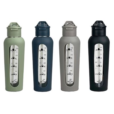 Motivationsflasche aus Glas mit Silikonhüllen und tragbaren Zeitmarker-Erinnerung