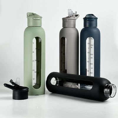 Motivationsflasche aus Glas mit Silikonhüllen und tragbaren Zeitmarker-Erinnerung