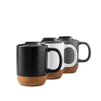 450ML Custom Logo Matte Schwarz Weiß Kork Basis Keramik Kaffee Reisemug Mit PP Deckel