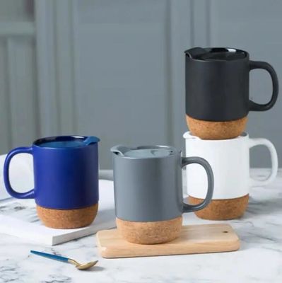 450ML Custom Logo Matte Schwarz Weiß Kork Basis Keramik Kaffee Reisemug Mit PP Deckel