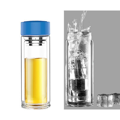 Glaswasserflasche mit Teefilter Tragbares Doppelschichtdesign Borosilikatmaterial