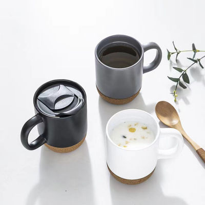 14 OZ Korkbasis Steinwaren Matte Custom Design Keramik Kaffeetasse mit PP-Deckel und langlebig