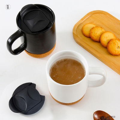 14 OZ Korkbasis Steinwaren Matte Custom Design Keramik Kaffeetasse mit PP-Deckel und langlebig