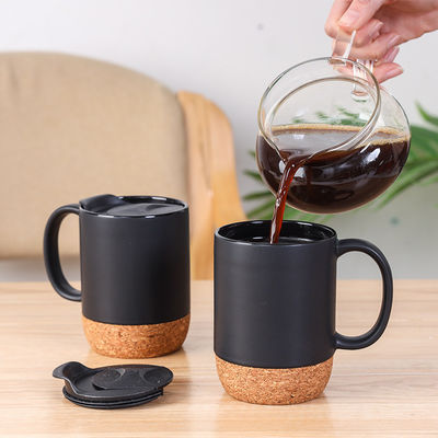 14 OZ Korkbasis Steinwaren Matte Custom Design Keramik Kaffeetasse mit PP-Deckel und langlebig