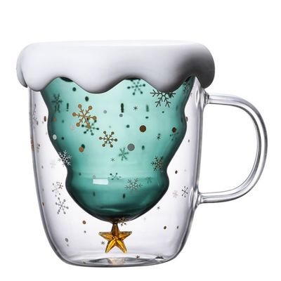 Weihnachtsfeiertage Doppelwand-Hochborosilikat-Glas-Wasserbecher mit Griff und Deckel