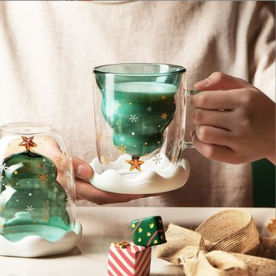 Hochtemperaturbeständig 200ml Weihnachtswunsch Doppelglasbecher zum Weihnachtsgeschenk